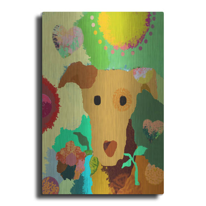 Luxe Metal Art 'Terrier With Flower' by Holly McGee, Metal Wall Art