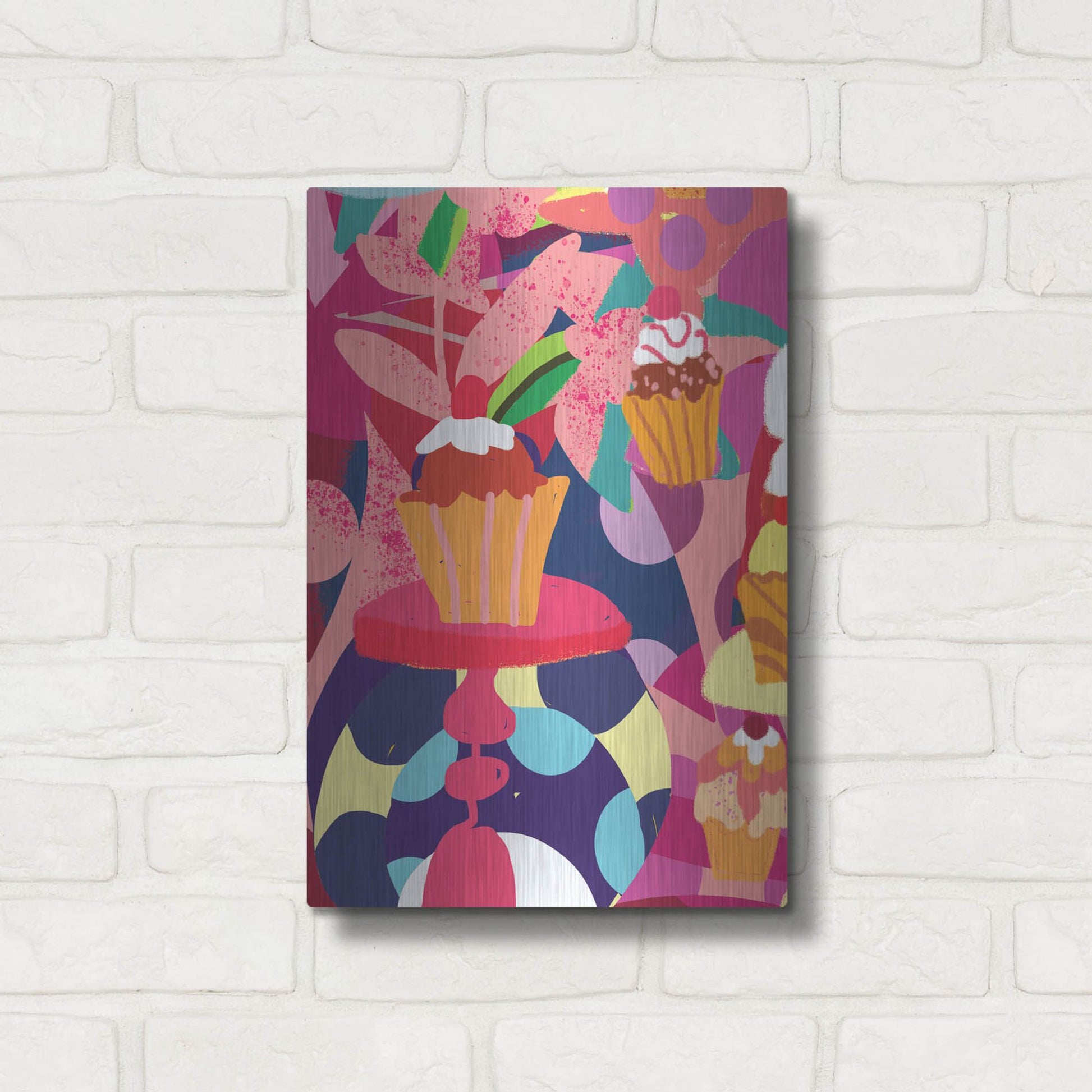 Luxe Metal Art 'Cupcakes With Abstract Background' by Holly McGee, Metal Wall Art,12x16