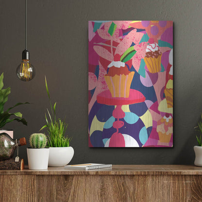 Luxe Metal Art 'Cupcakes With Abstract Background' by Holly McGee, Metal Wall Art,12x16