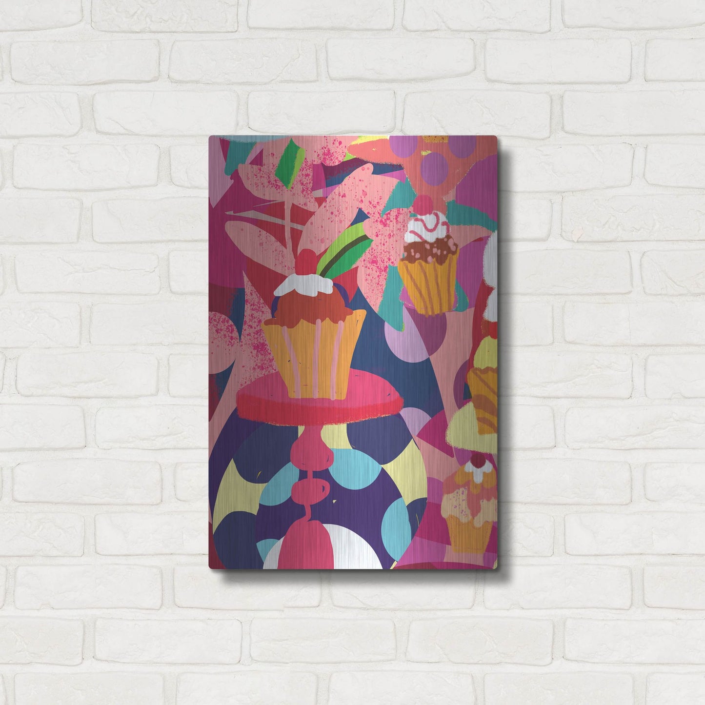 Luxe Metal Art 'Cupcakes With Abstract Background' by Holly McGee, Metal Wall Art,16x24