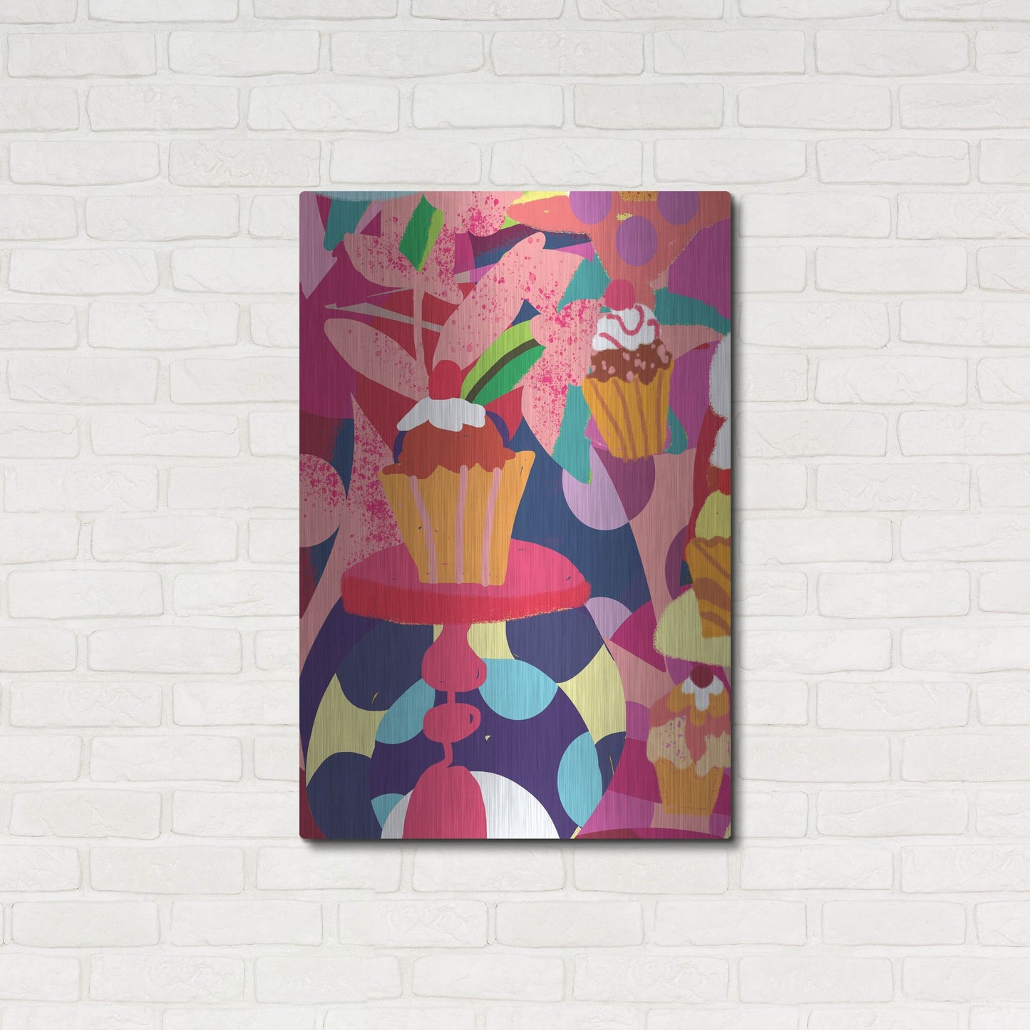 Luxe Metal Art 'Cupcakes With Abstract Background' by Holly McGee, Metal Wall Art,24x36