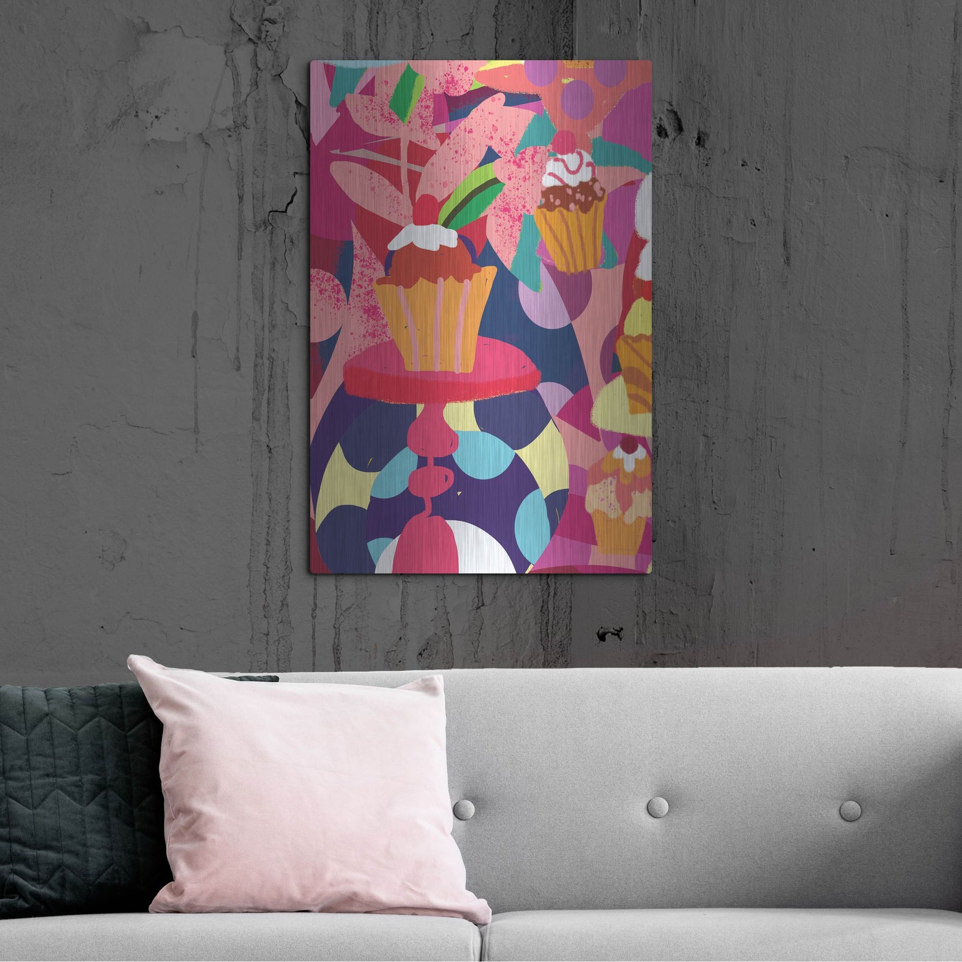 Luxe Metal Art 'Cupcakes With Abstract Background' by Holly McGee, Metal Wall Art,24x36