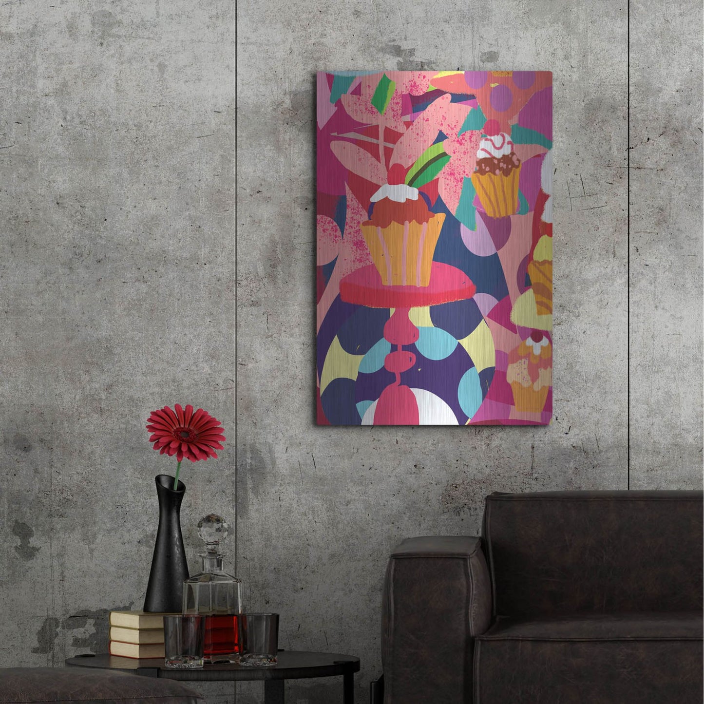 Luxe Metal Art 'Cupcakes With Abstract Background' by Holly McGee, Metal Wall Art,24x36