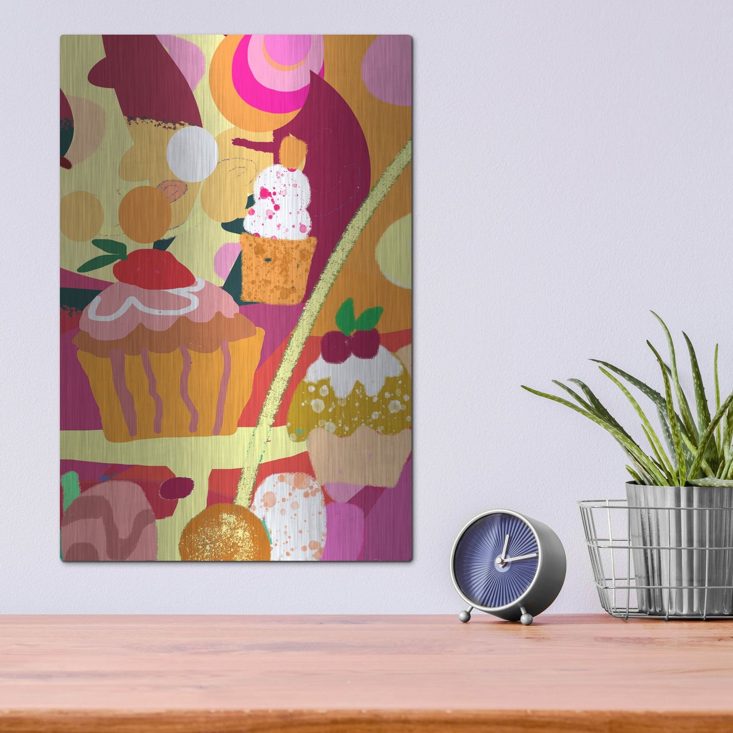 Luxe Metal Art 'Desserts With Abstract Background' by Holly McGee, Metal Wall Art,12x16
