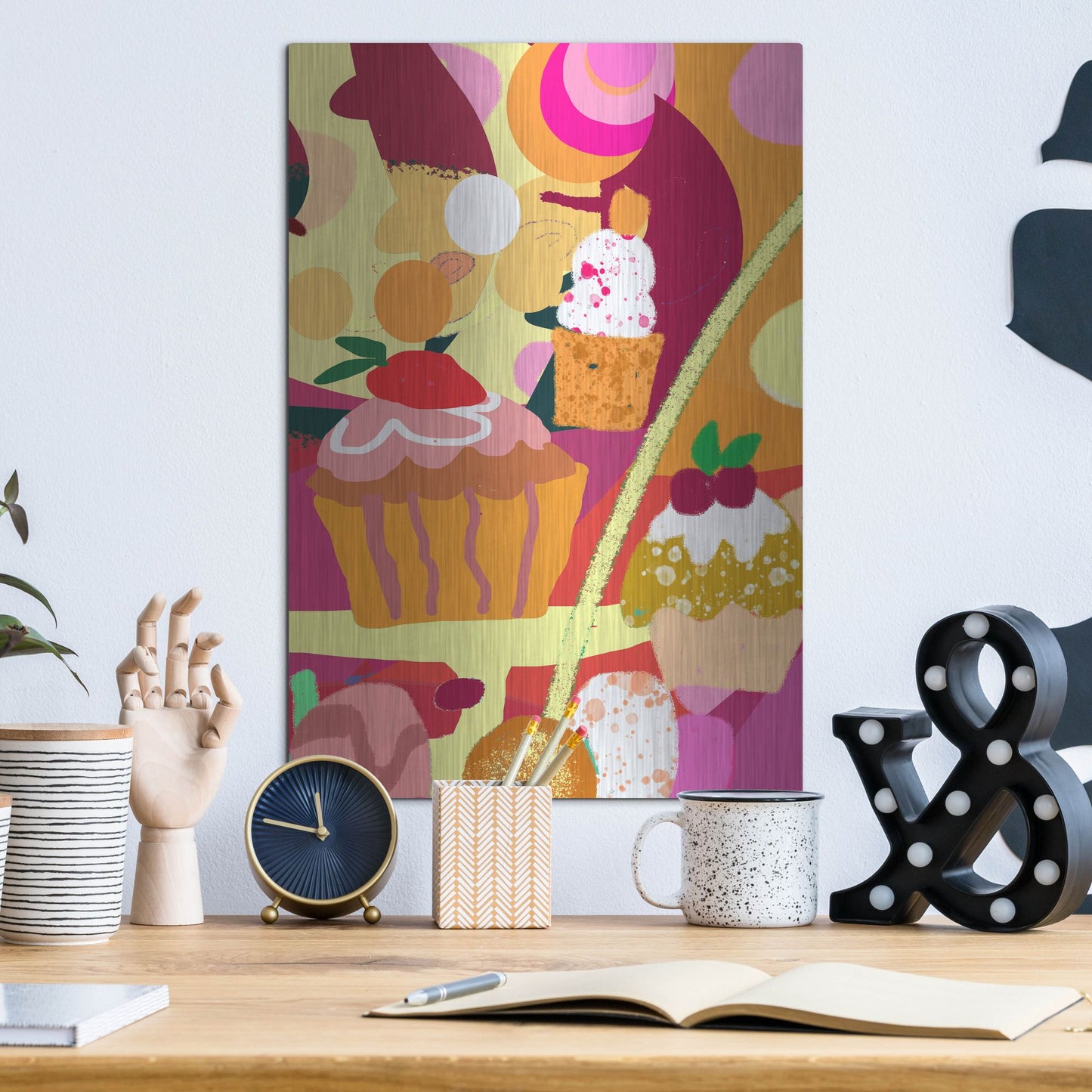 Luxe Metal Art 'Desserts With Abstract Background' by Holly McGee, Metal Wall Art,12x16