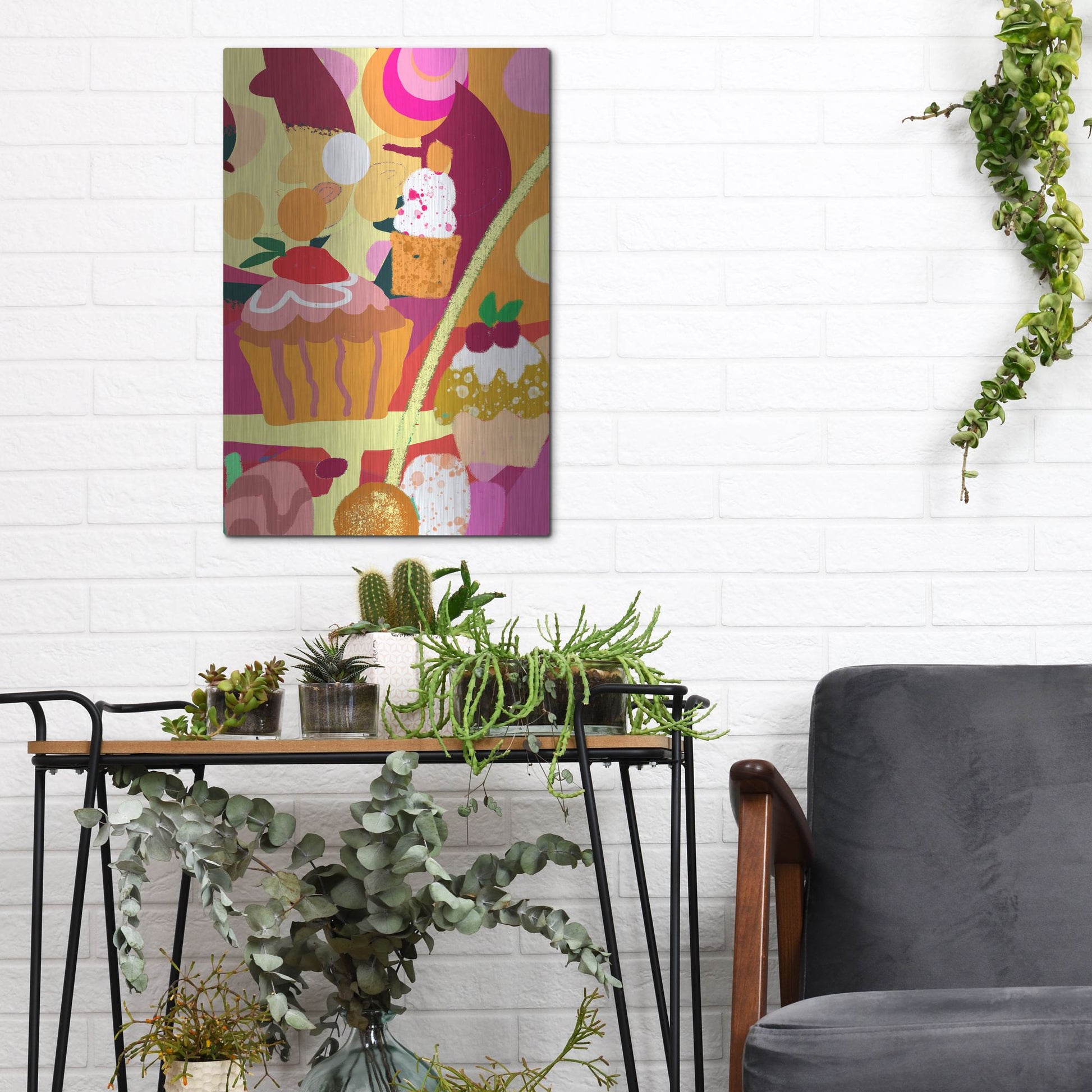 Luxe Metal Art 'Desserts With Abstract Background' by Holly McGee, Metal Wall Art,12x16