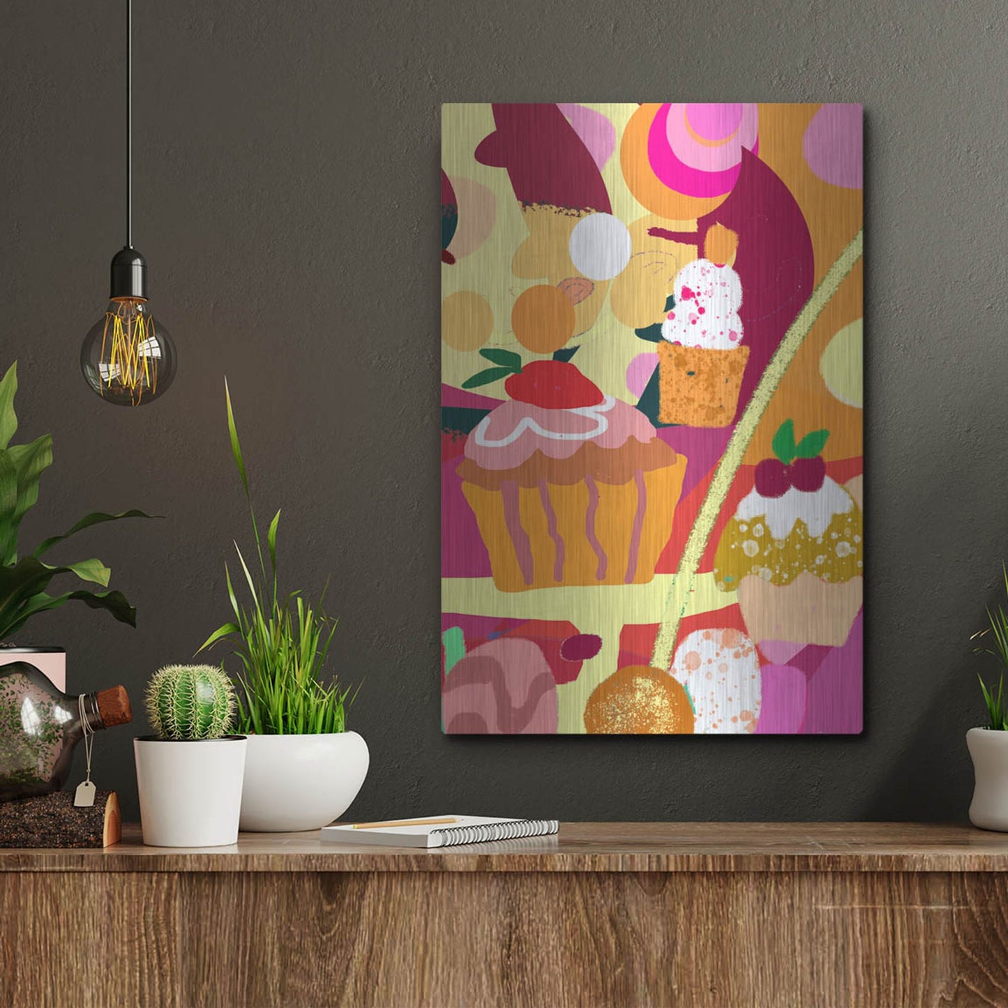 Luxe Metal Art 'Desserts With Abstract Background' by Holly McGee, Metal Wall Art,12x16