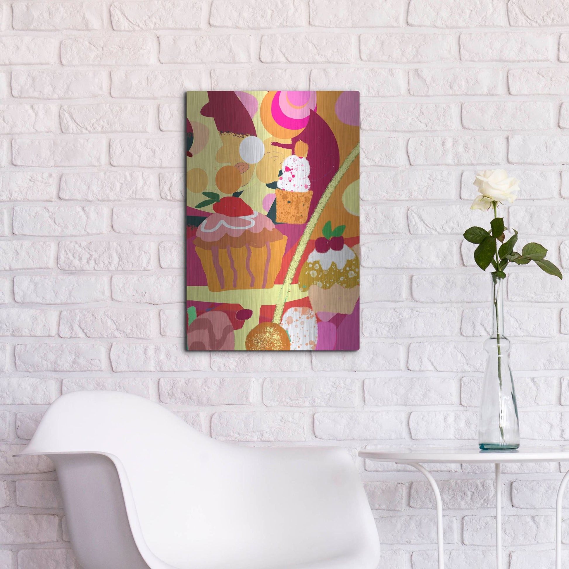 Luxe Metal Art 'Desserts With Abstract Background' by Holly McGee, Metal Wall Art,16x24