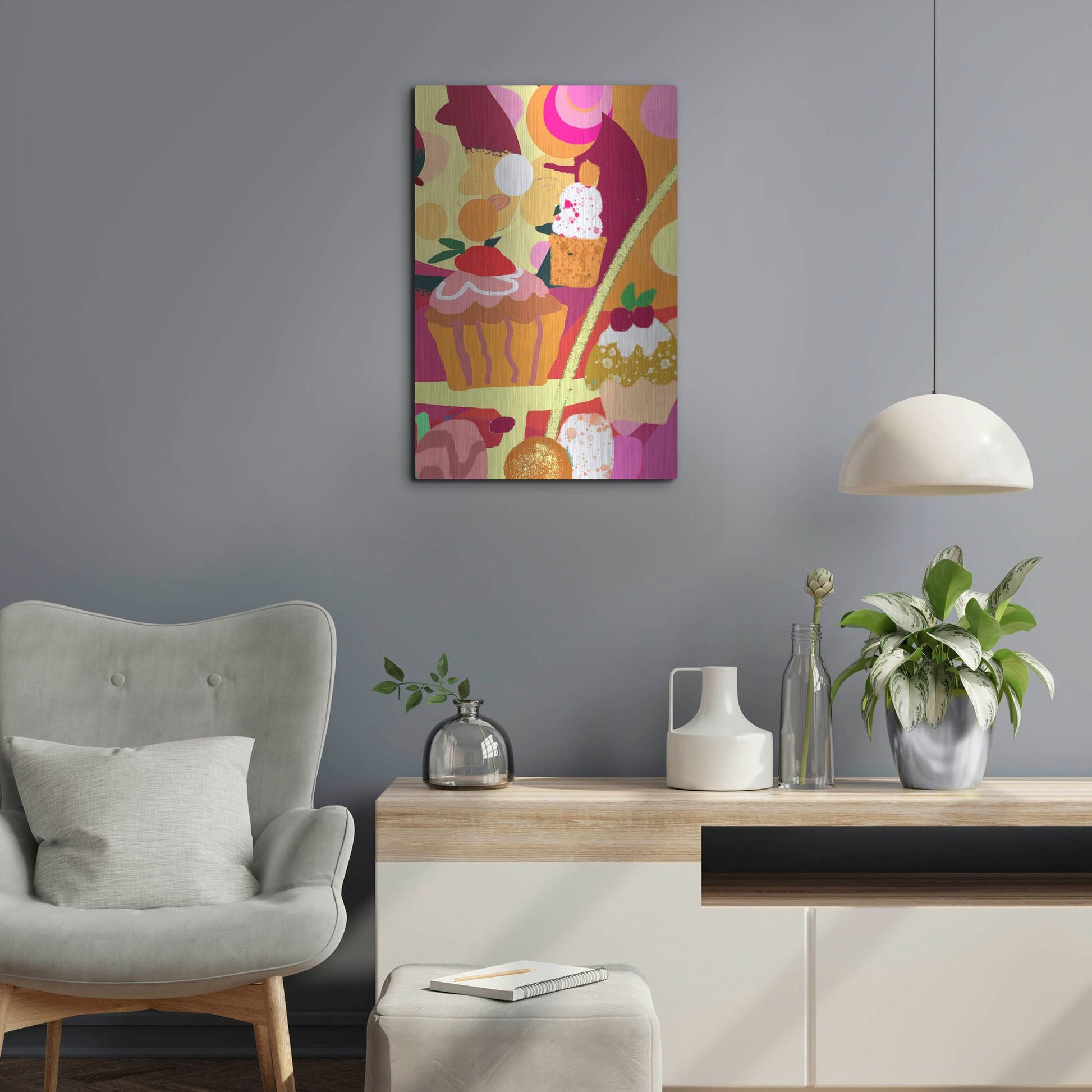 Luxe Metal Art 'Desserts With Abstract Background' by Holly McGee, Metal Wall Art,16x24
