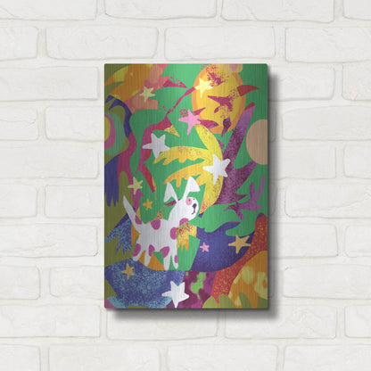 Luxe Metal Art 'Dog And Stars With Abstract Background' by Holly McGee, Metal Wall Art,12x16