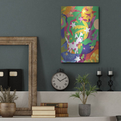 Luxe Metal Art 'Dog And Stars With Abstract Background' by Holly McGee, Metal Wall Art,12x16
