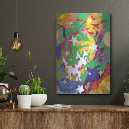 Luxe Metal Art 'Dog And Stars With Abstract Background' by Holly McGee, Metal Wall Art,12x16