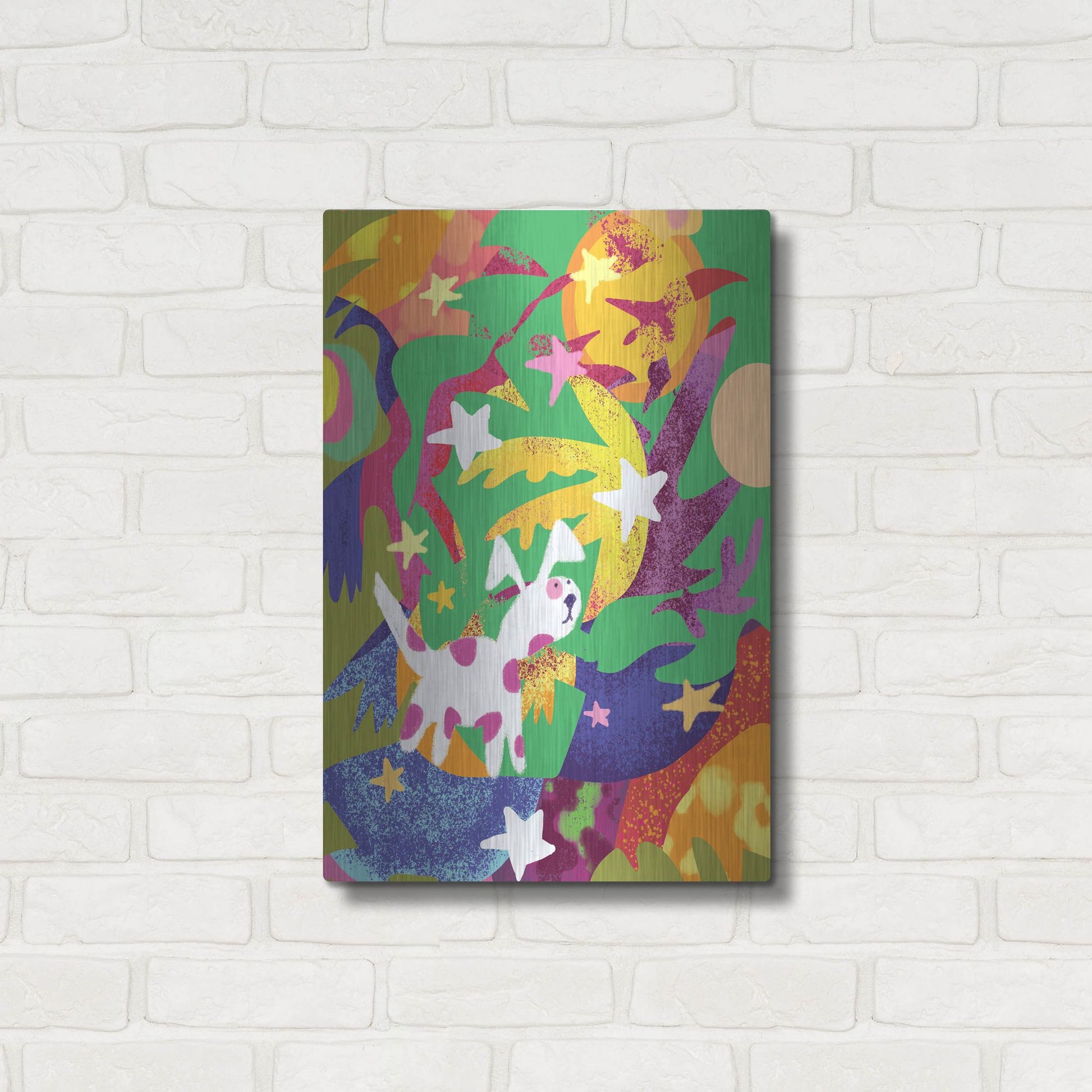 Luxe Metal Art 'Dog And Stars With Abstract Background' by Holly McGee, Metal Wall Art,16x24