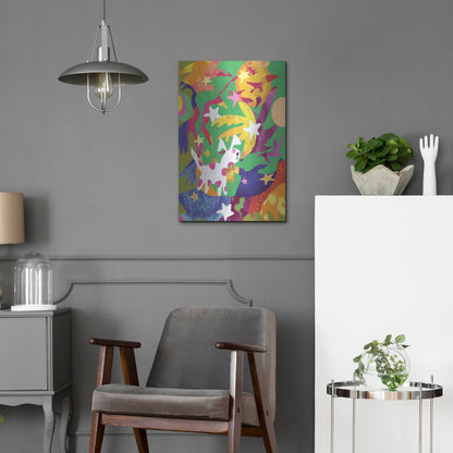 Luxe Metal Art 'Dog And Stars With Abstract Background' by Holly McGee, Metal Wall Art,16x24
