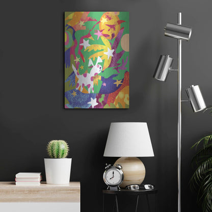 Luxe Metal Art 'Dog And Stars With Abstract Background' by Holly McGee, Metal Wall Art,16x24