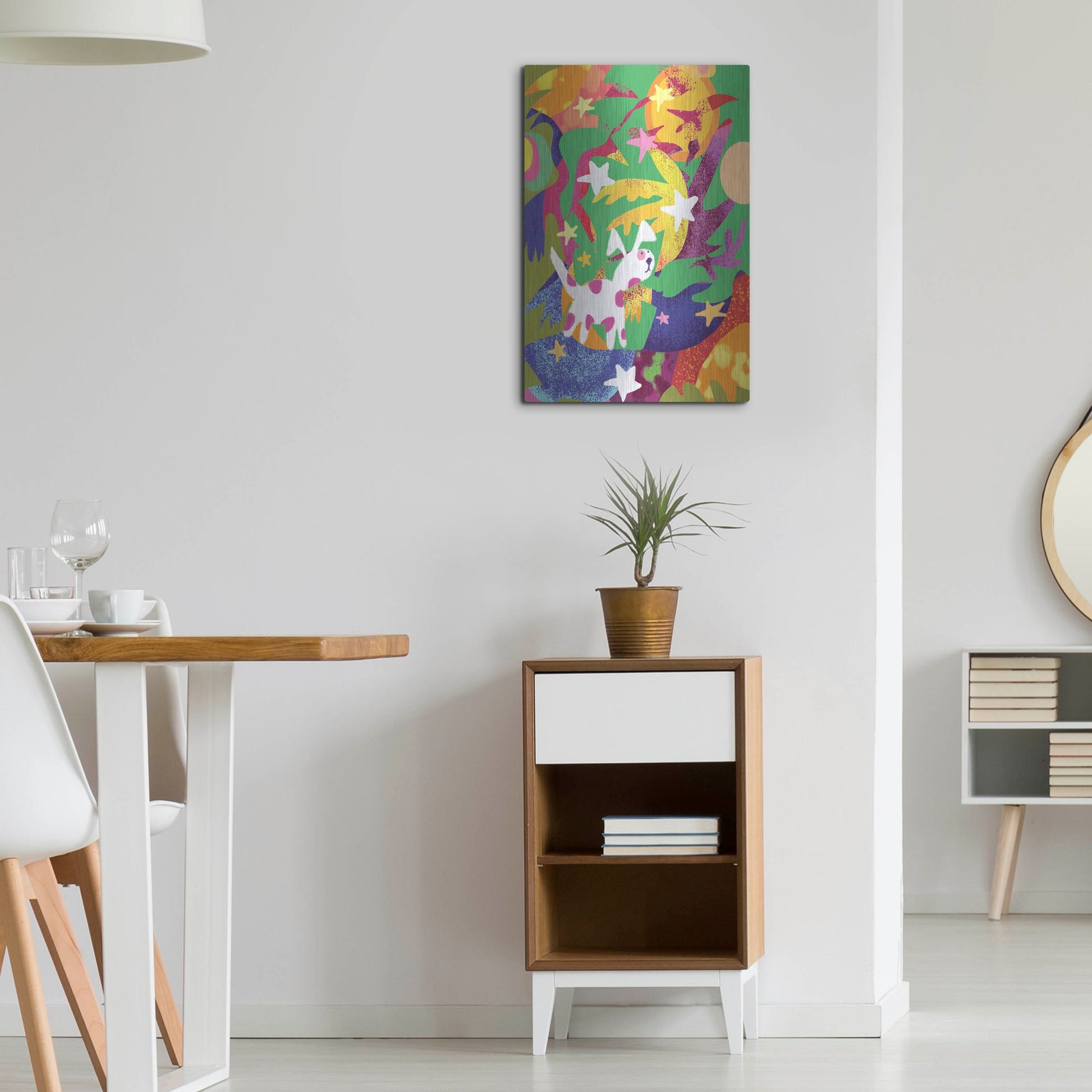 Luxe Metal Art 'Dog And Stars With Abstract Background' by Holly McGee, Metal Wall Art,16x24