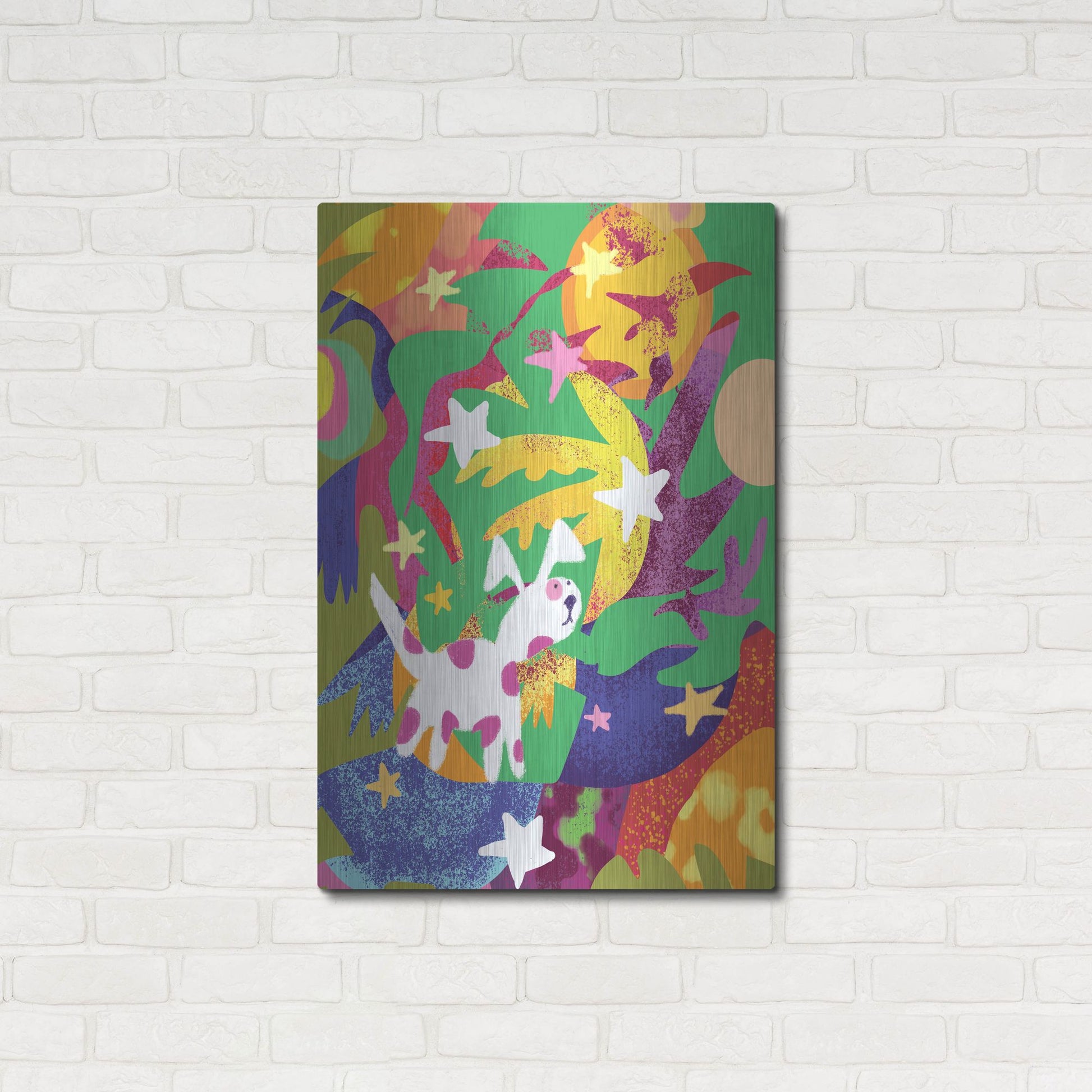 Luxe Metal Art 'Dog And Stars With Abstract Background' by Holly McGee, Metal Wall Art,24x36
