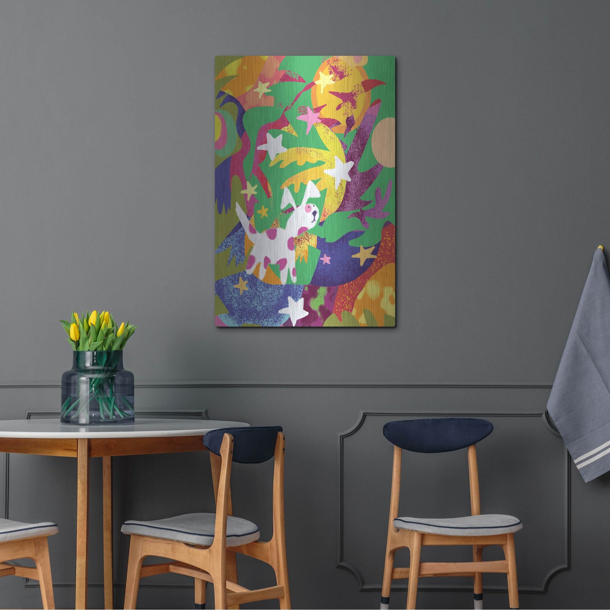 Luxe Metal Art 'Dog And Stars With Abstract Background' by Holly McGee, Metal Wall Art,24x36