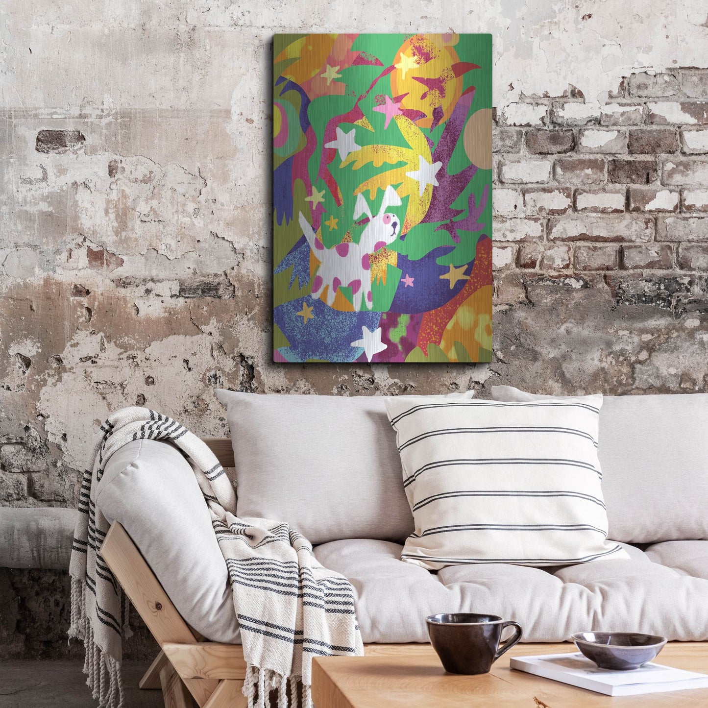 Luxe Metal Art 'Dog And Stars With Abstract Background' by Holly McGee, Metal Wall Art,24x36