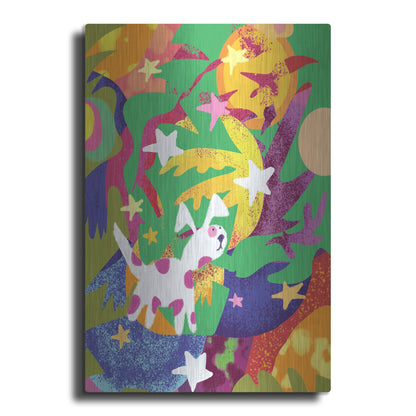 Luxe Metal Art 'Dog And Stars With Abstract Background' by Holly McGee, Metal Wall Art