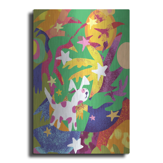 Luxe Metal Art 'Dog And Stars With Abstract Background' by Holly McGee, Metal Wall Art