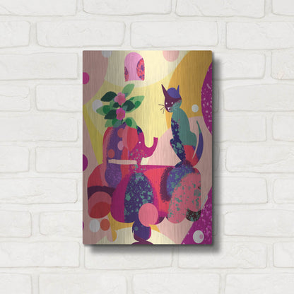 Luxe Metal Art 'Still Life With Cat And Elephant' by Holly McGee, Metal Wall Art,12x16