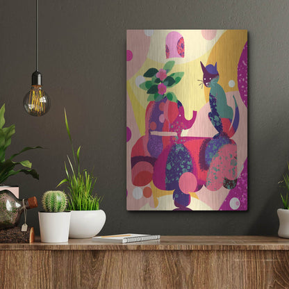 Luxe Metal Art 'Still Life With Cat And Elephant' by Holly McGee, Metal Wall Art,12x16