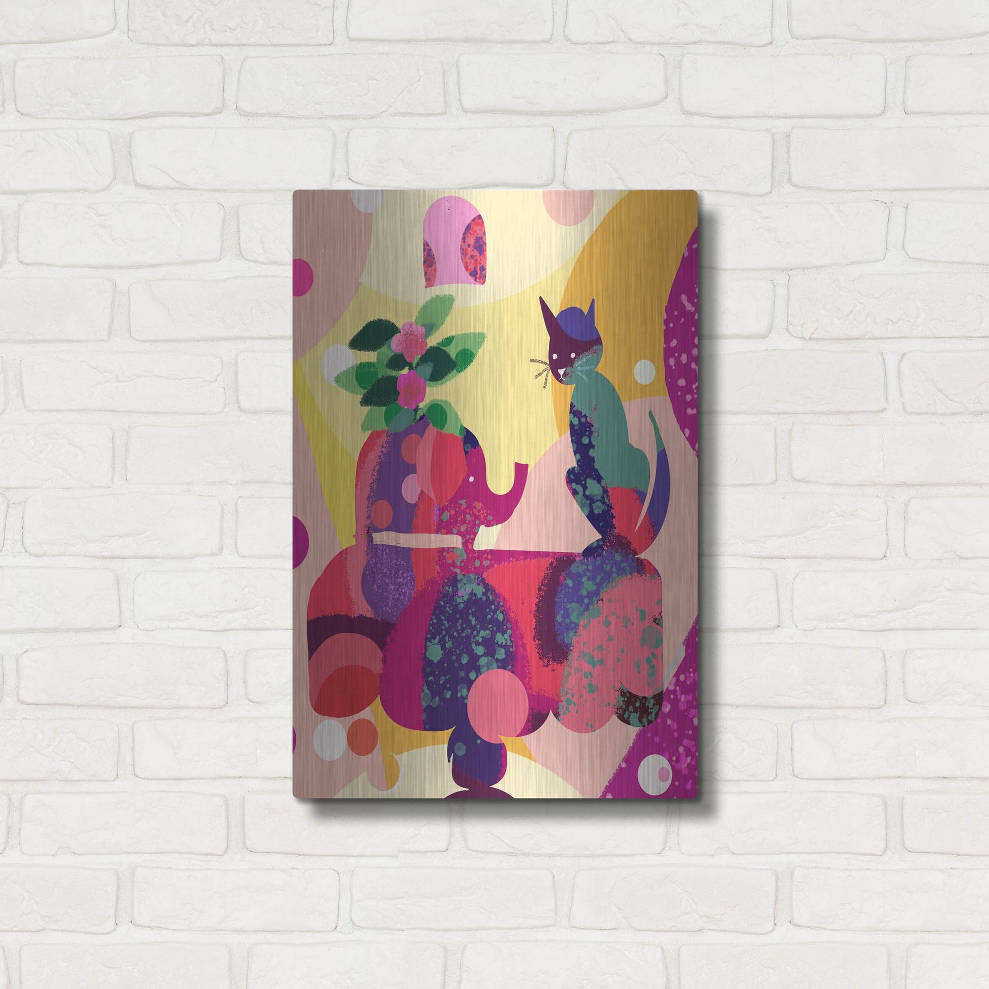 Luxe Metal Art 'Still Life With Cat And Elephant' by Holly McGee, Metal Wall Art,16x24