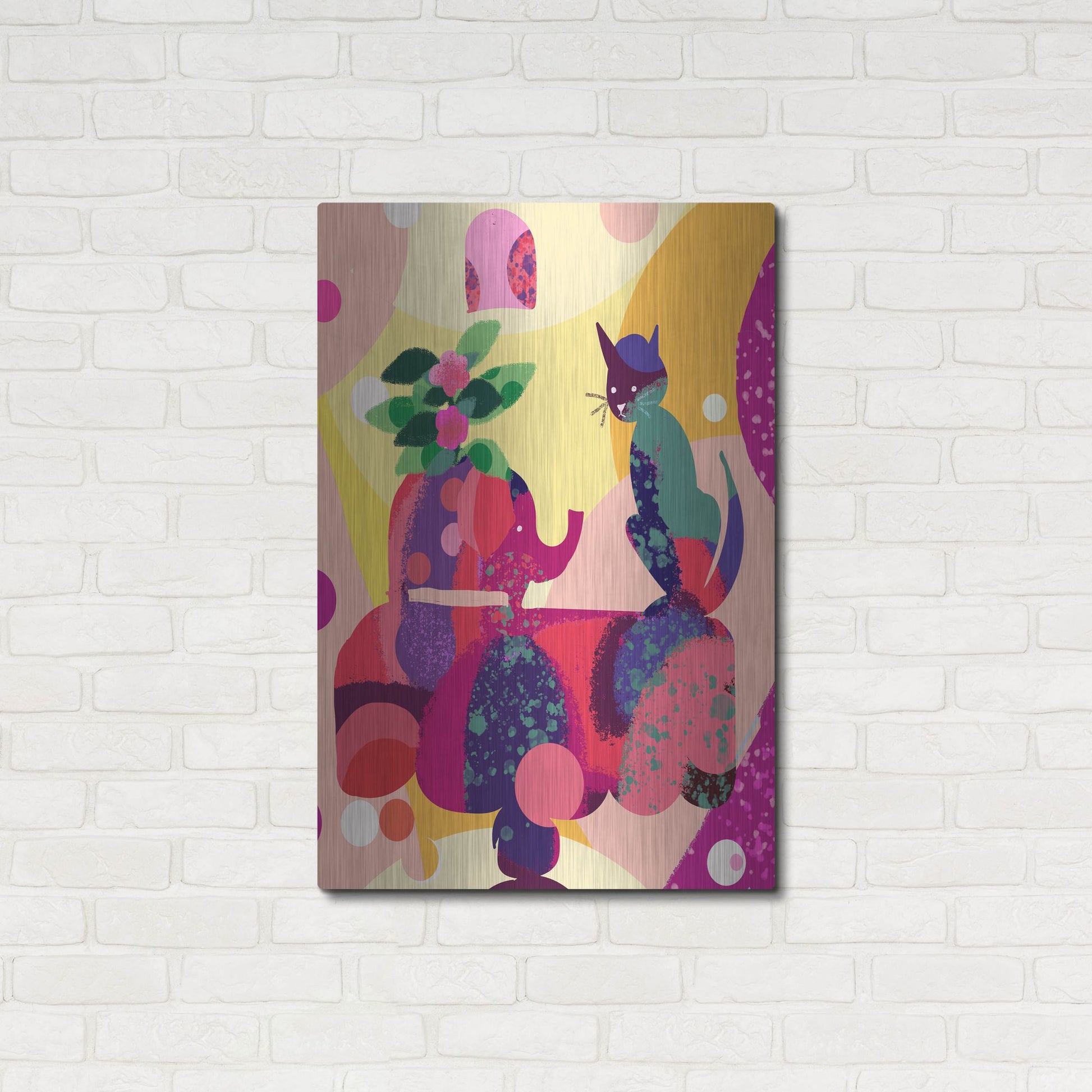 Luxe Metal Art 'Still Life With Cat And Elephant' by Holly McGee, Metal Wall Art,24x36