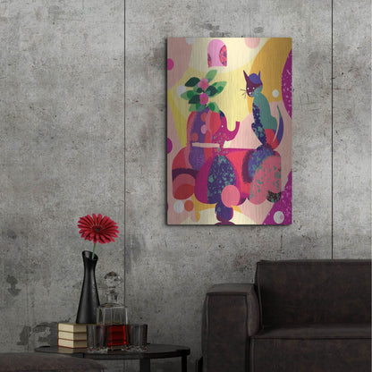 Luxe Metal Art 'Still Life With Cat And Elephant' by Holly McGee, Metal Wall Art,24x36