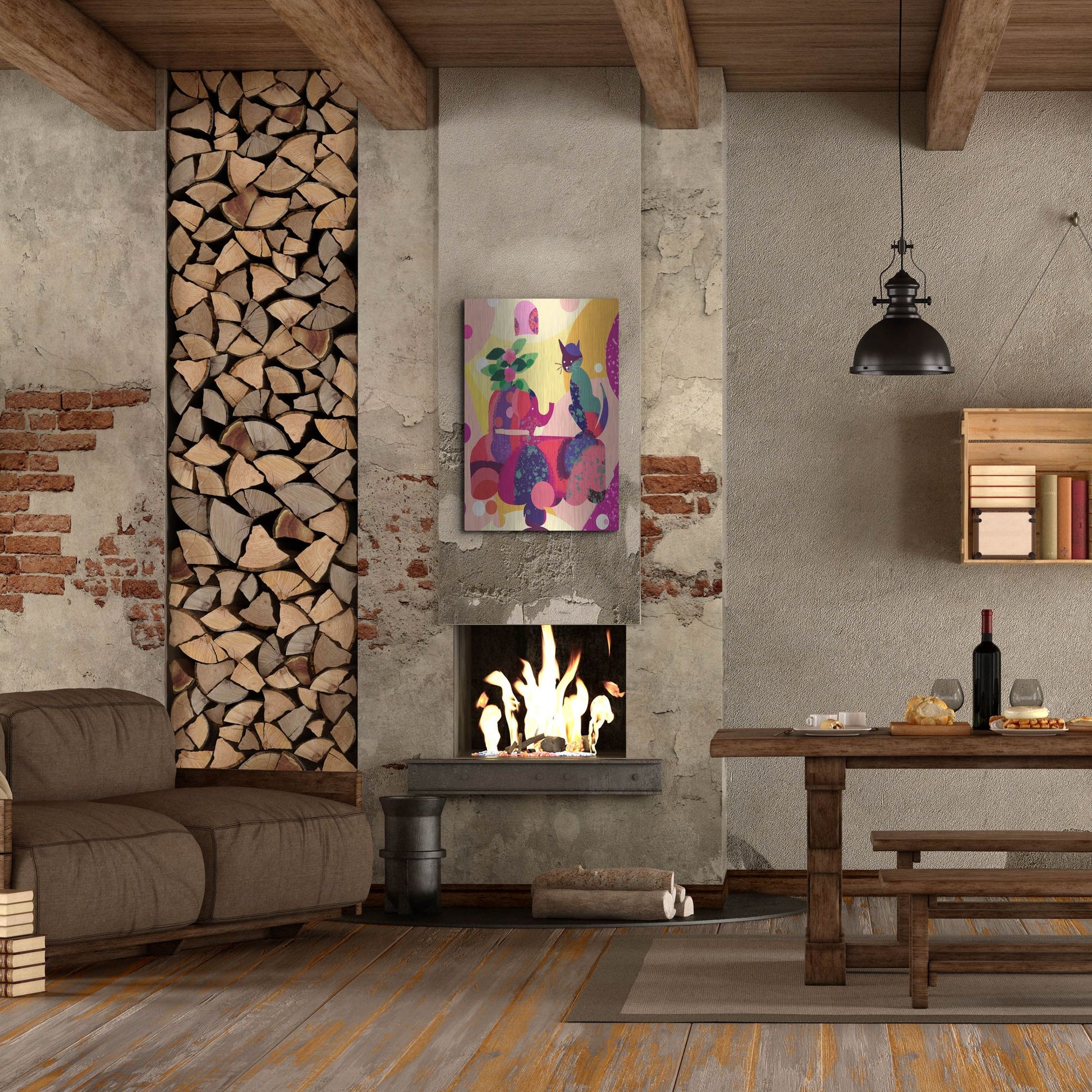 Luxe Metal Art 'Still Life With Cat And Elephant' by Holly McGee, Metal Wall Art,24x36