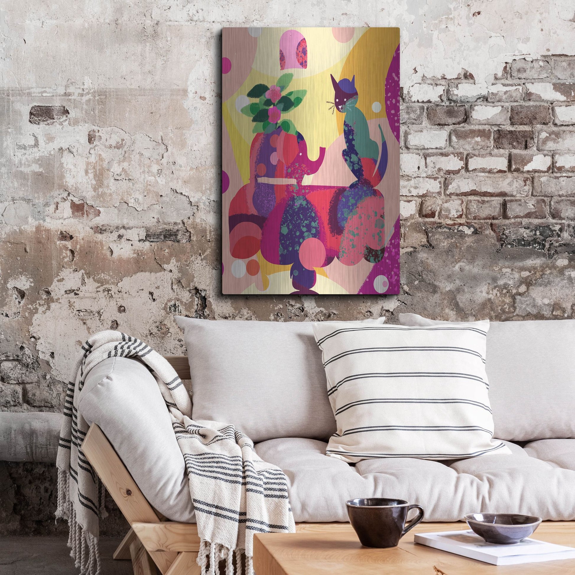 Luxe Metal Art 'Still Life With Cat And Elephant' by Holly McGee, Metal Wall Art,24x36