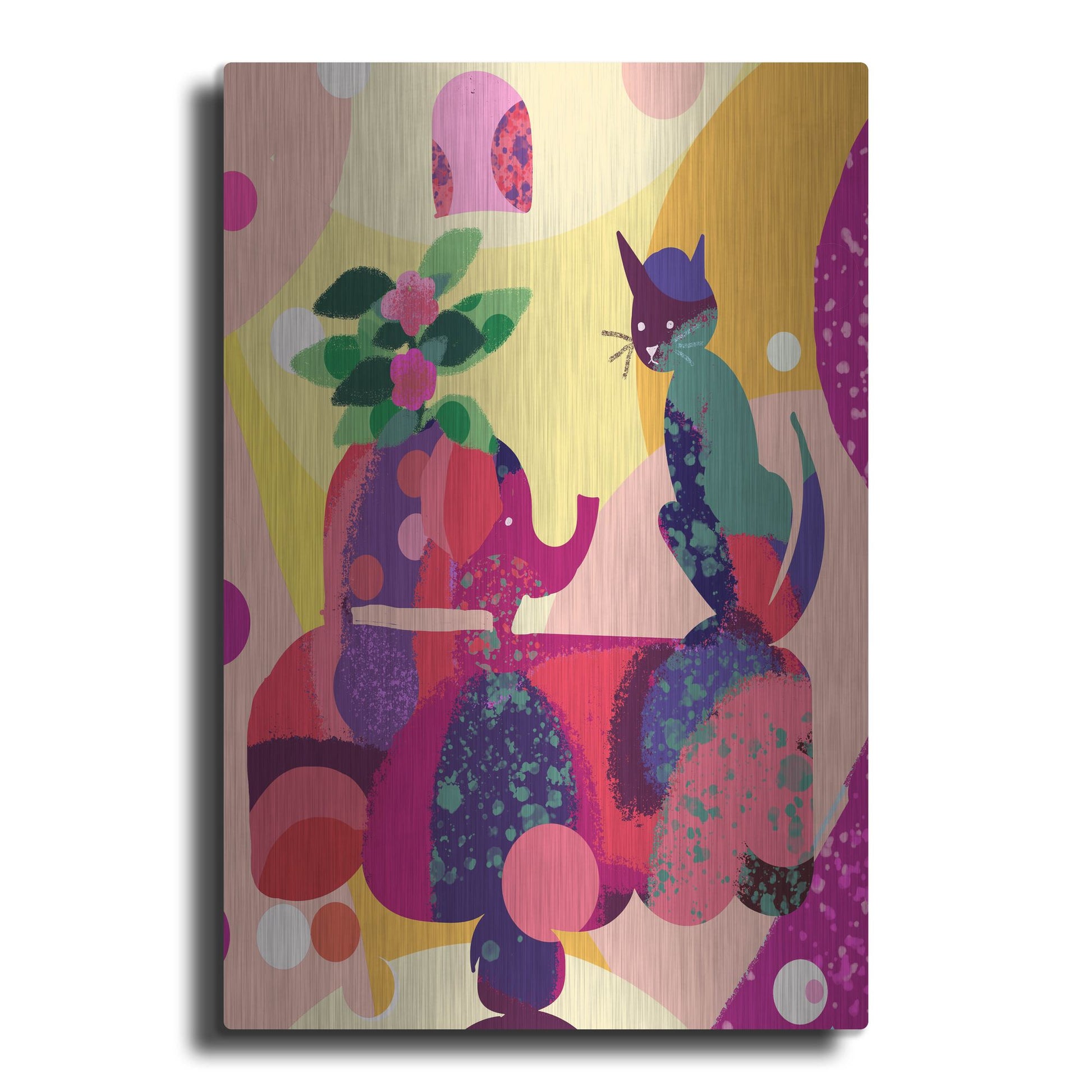 Luxe Metal Art 'Still Life With Cat And Elephant' by Holly McGee, Metal Wall Art