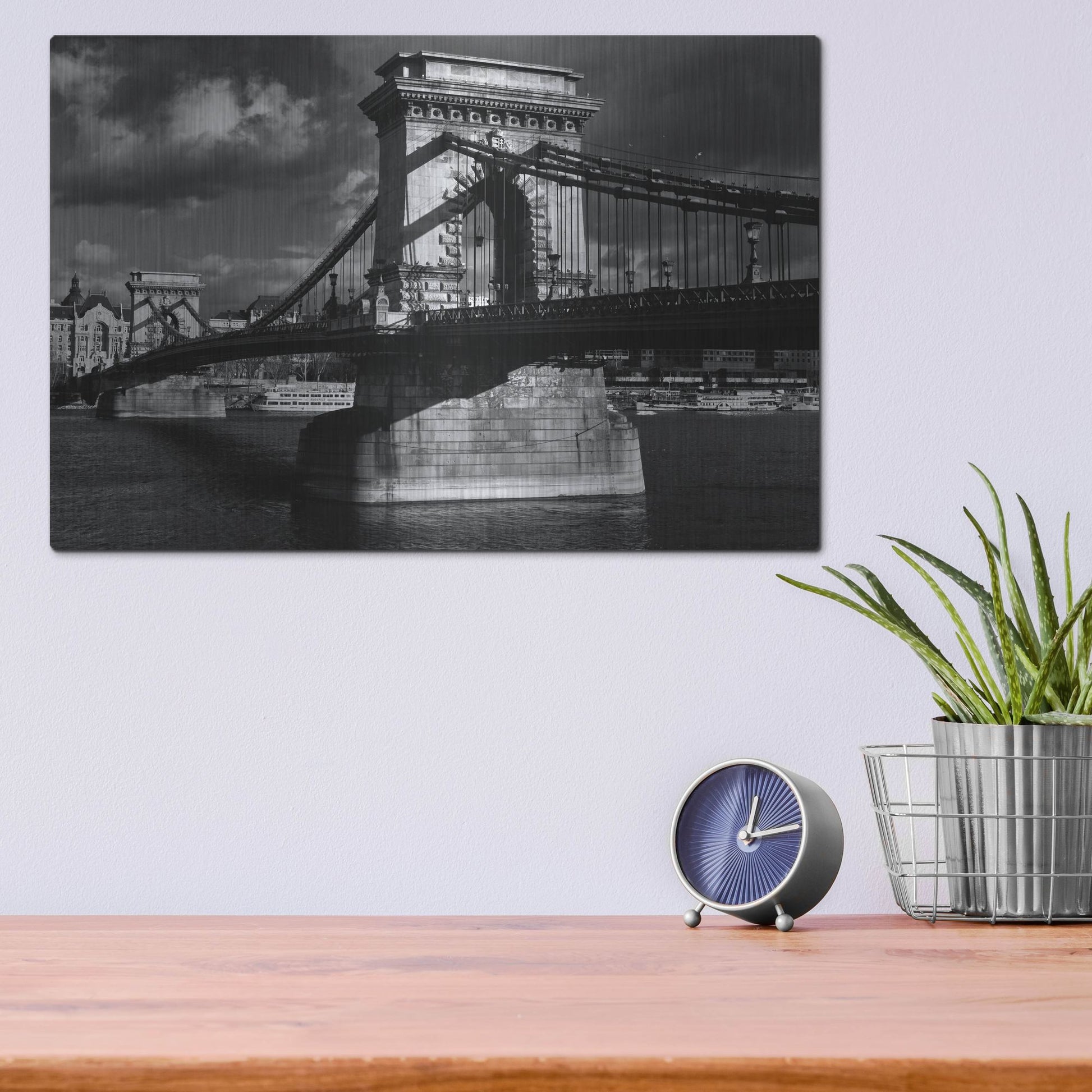 Luxe Metal Art 'Budapest Chain Bridge' by Istvan Nagy, Metal Wall Art,16x12