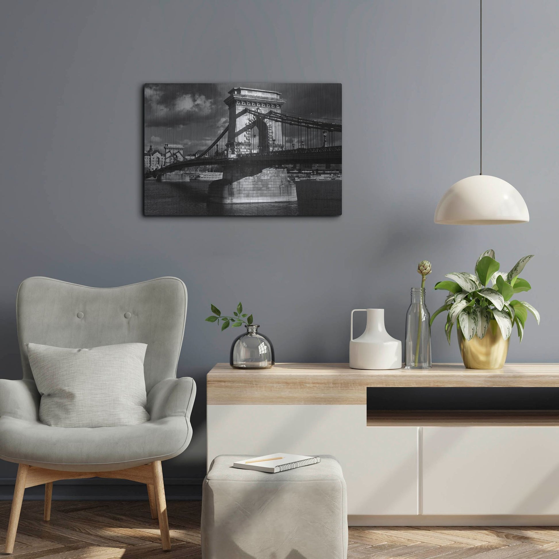 Luxe Metal Art 'Budapest Chain Bridge' by Istvan Nagy, Metal Wall Art,24x16