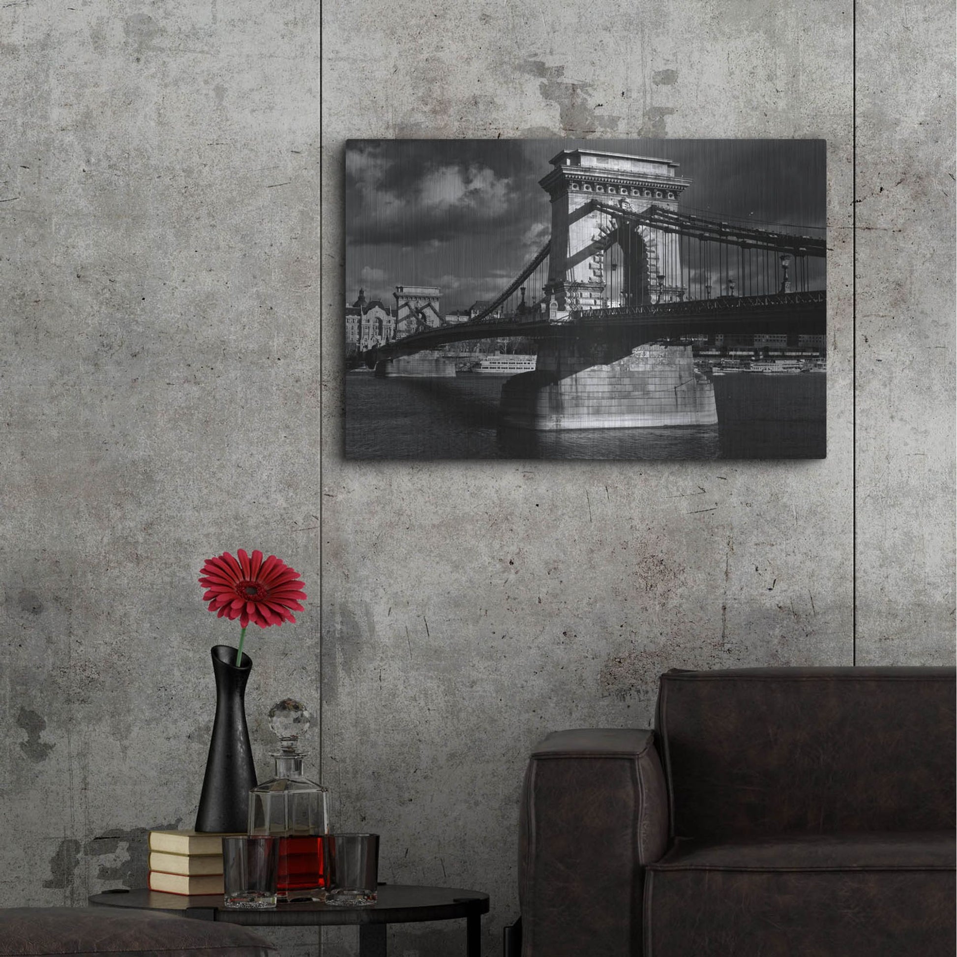 Luxe Metal Art 'Budapest Chain Bridge' by Istvan Nagy, Metal Wall Art,36x24