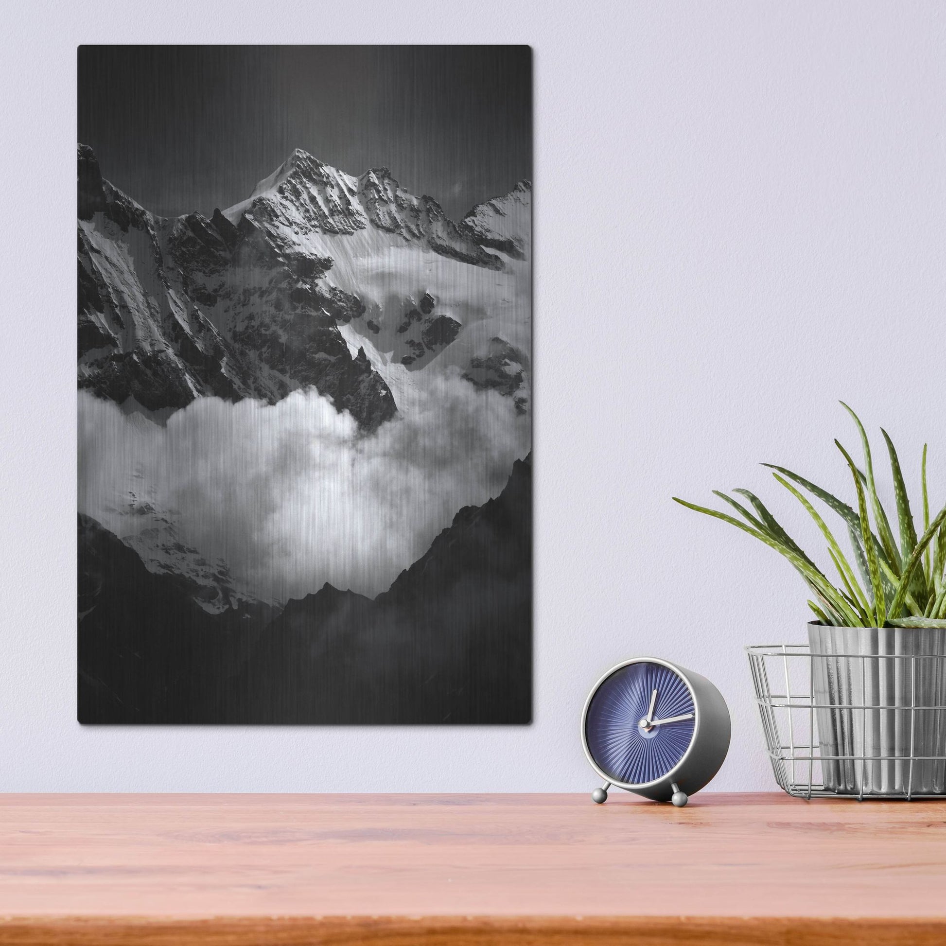 Luxe Metal Art 'Mountains BW' by Istvan Nagy, Metal Wall Art,12x16