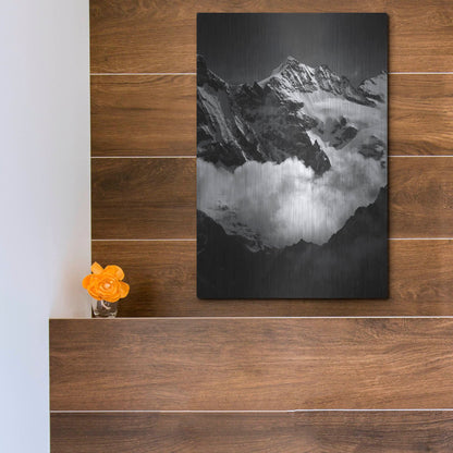 Luxe Metal Art 'Mountains BW' by Istvan Nagy, Metal Wall Art,12x16