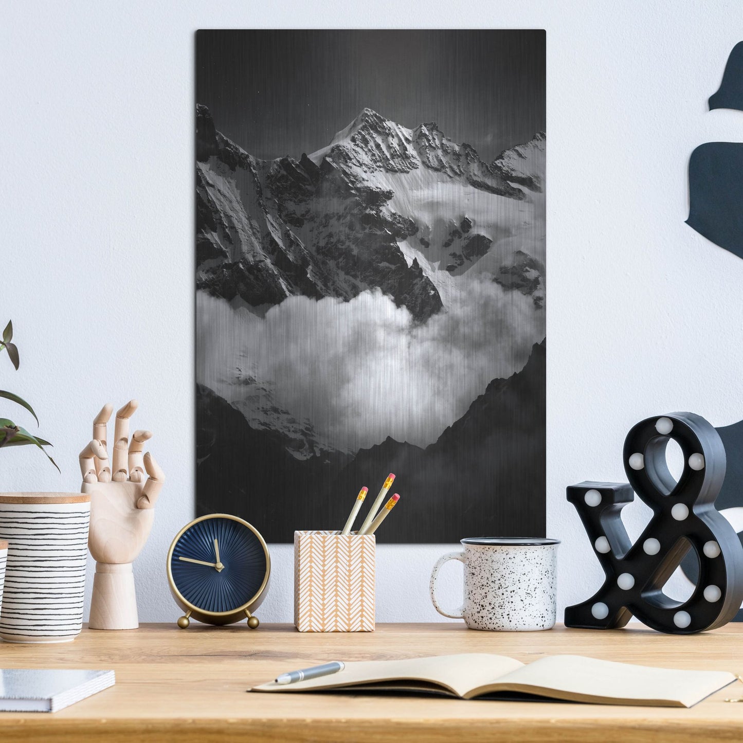 Luxe Metal Art 'Mountains BW' by Istvan Nagy, Metal Wall Art,12x16