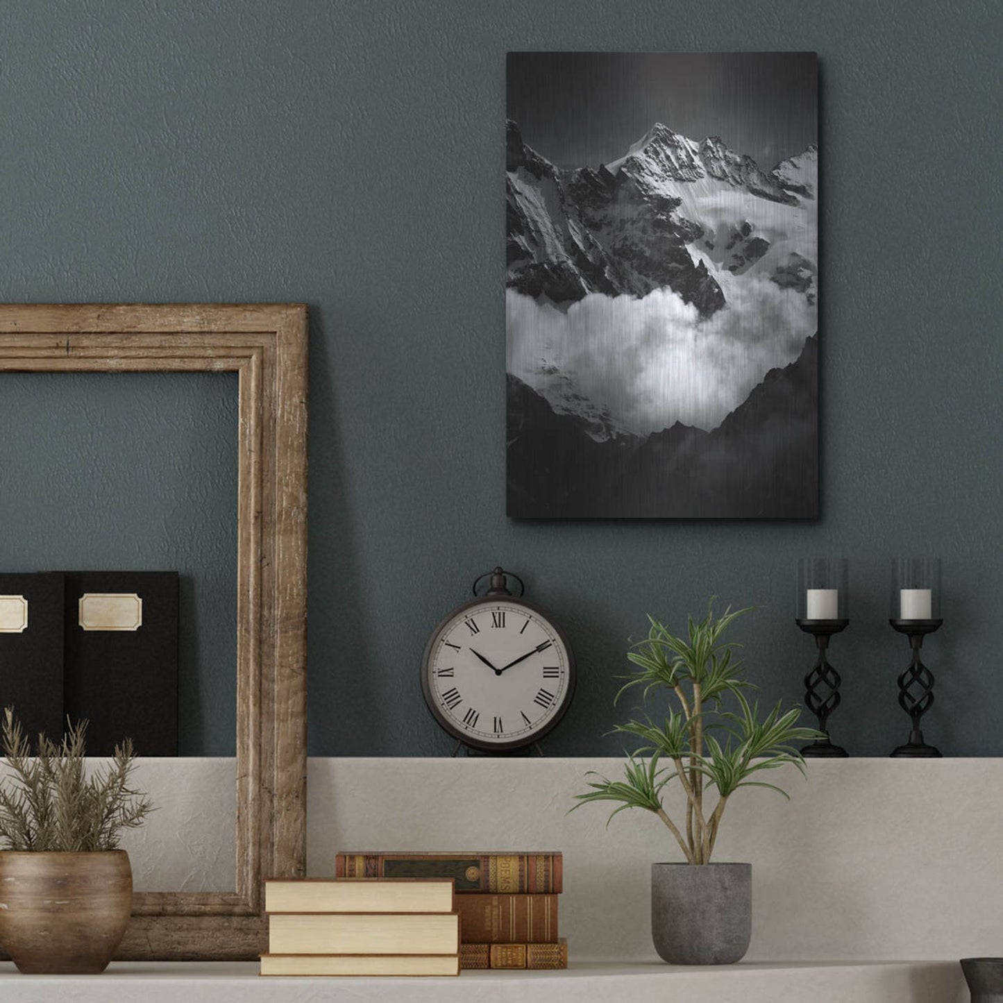 Luxe Metal Art 'Mountains BW' by Istvan Nagy, Metal Wall Art,12x16