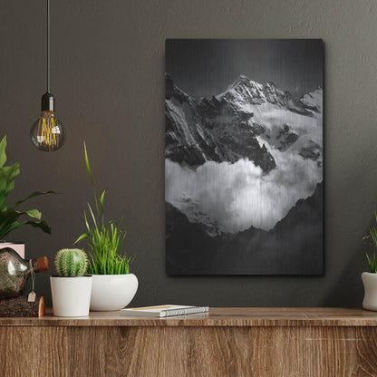 Luxe Metal Art 'Mountains BW' by Istvan Nagy, Metal Wall Art,12x16