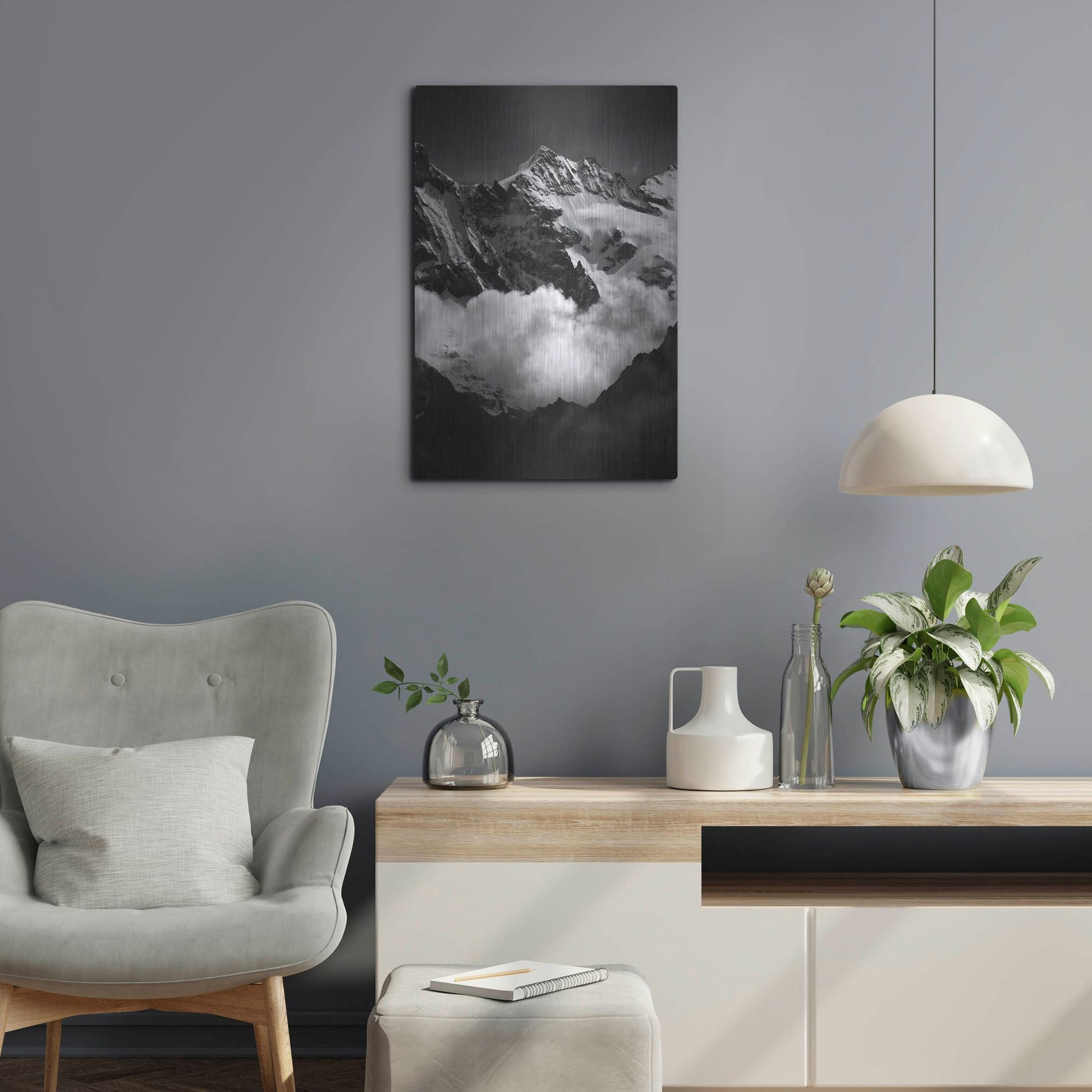 Luxe Metal Art 'Mountains BW' by Istvan Nagy, Metal Wall Art,16x24