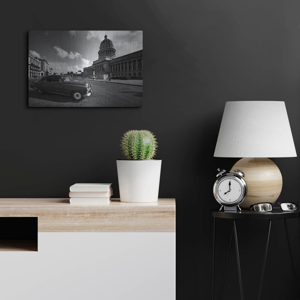'Old Car BW' by Istvan Nagy – Metal Wall Art, 24x16 room view
