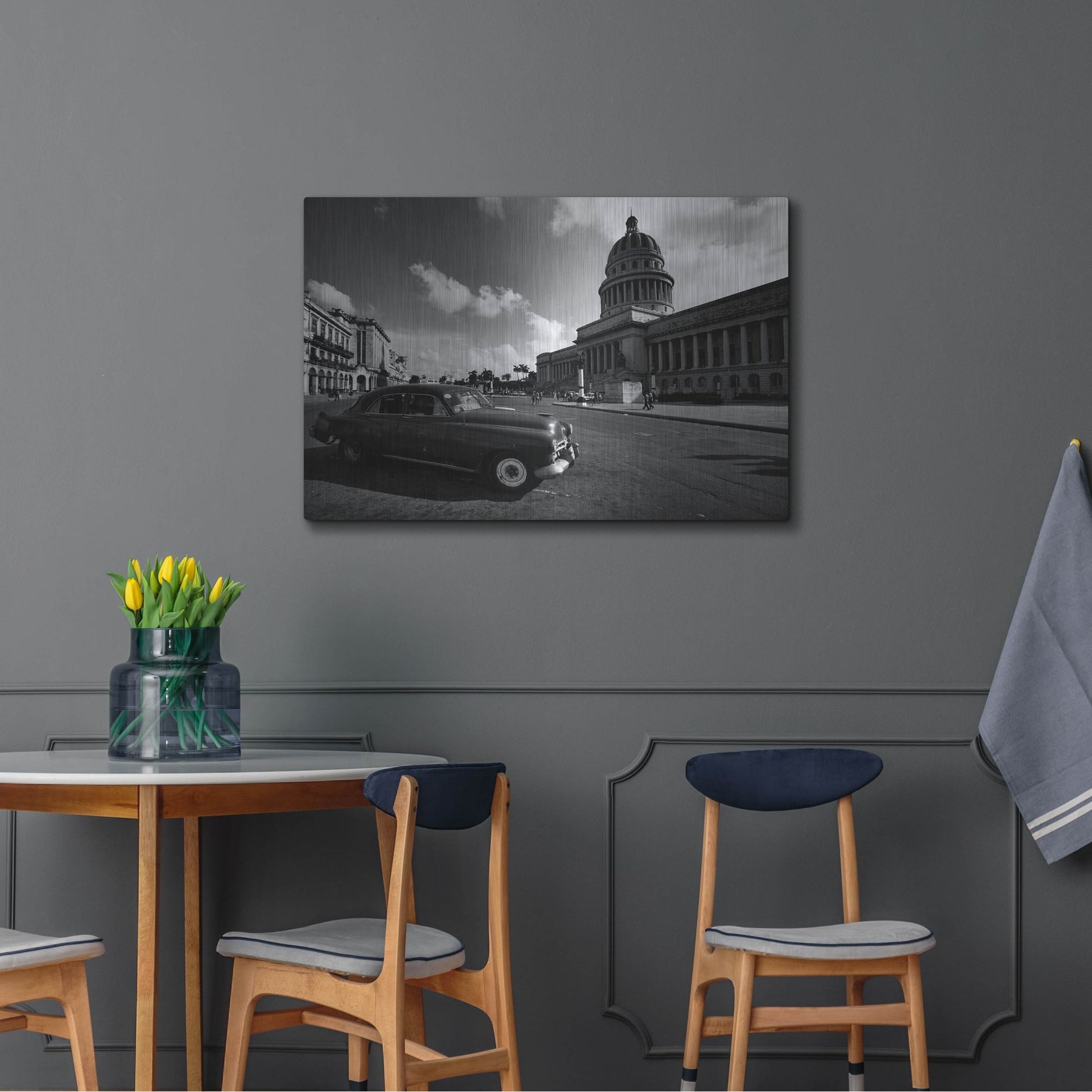 Luxe Metal Art 'Old Car BW' by Istvan Nagy, Metal Wall Art,36x24