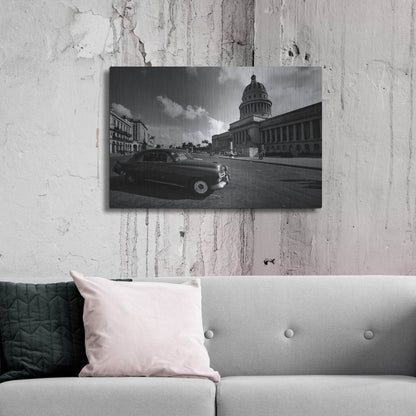 Luxe Metal Art 'Old Car BW' by Istvan Nagy, Metal Wall Art,36x24