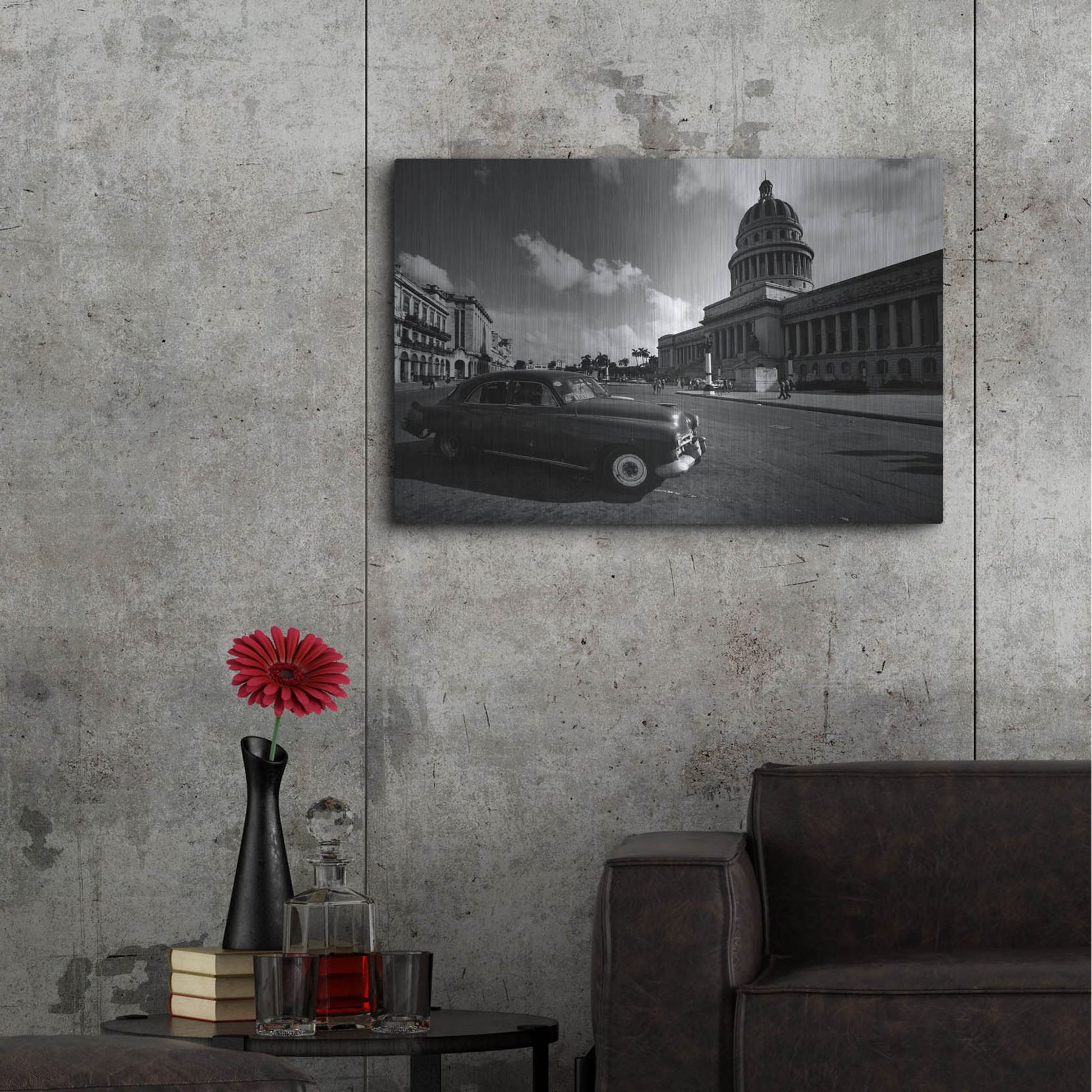 Luxe Metal Art 'Old Car BW' by Istvan Nagy, Metal Wall Art,36x24