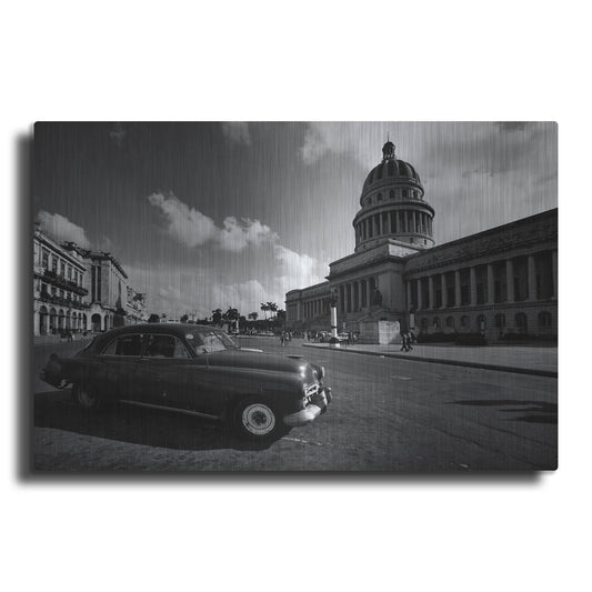 Luxe Metal Art 'Old Car BW' by Istvan Nagy, Metal Wall Art