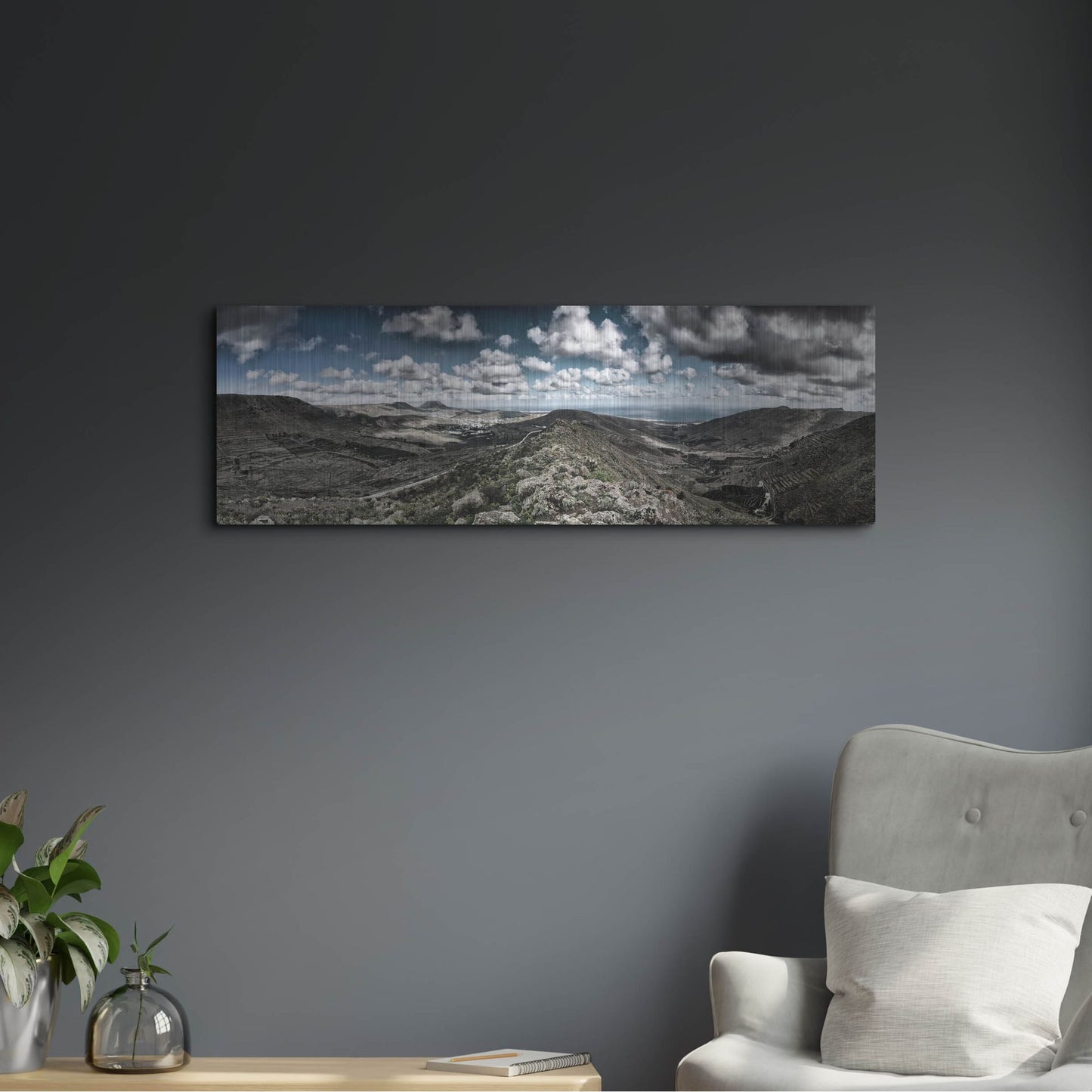 Luxe Metal Art 'Panorama Lanzarote' by Istvan Nagy, Metal Wall Art,36x12