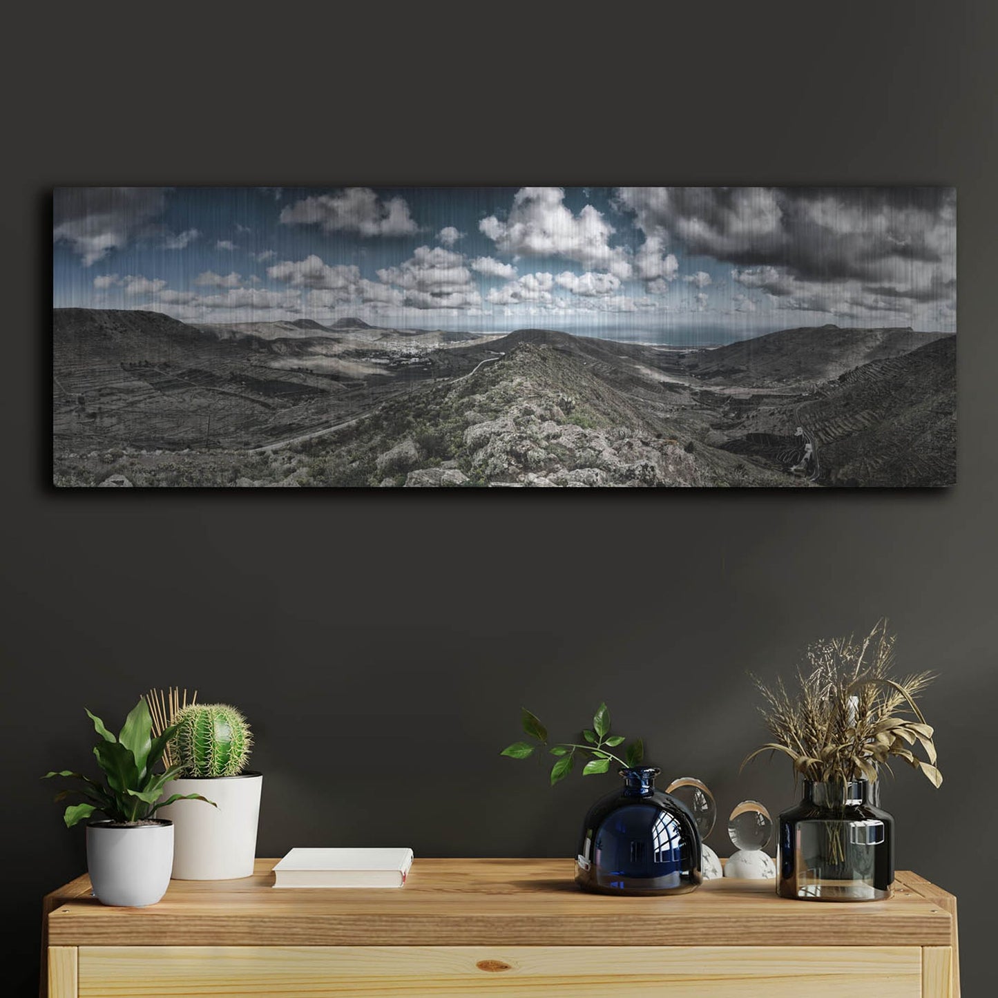 Luxe Metal Art 'Panorama Lanzarote' by Istvan Nagy, Metal Wall Art,36x12