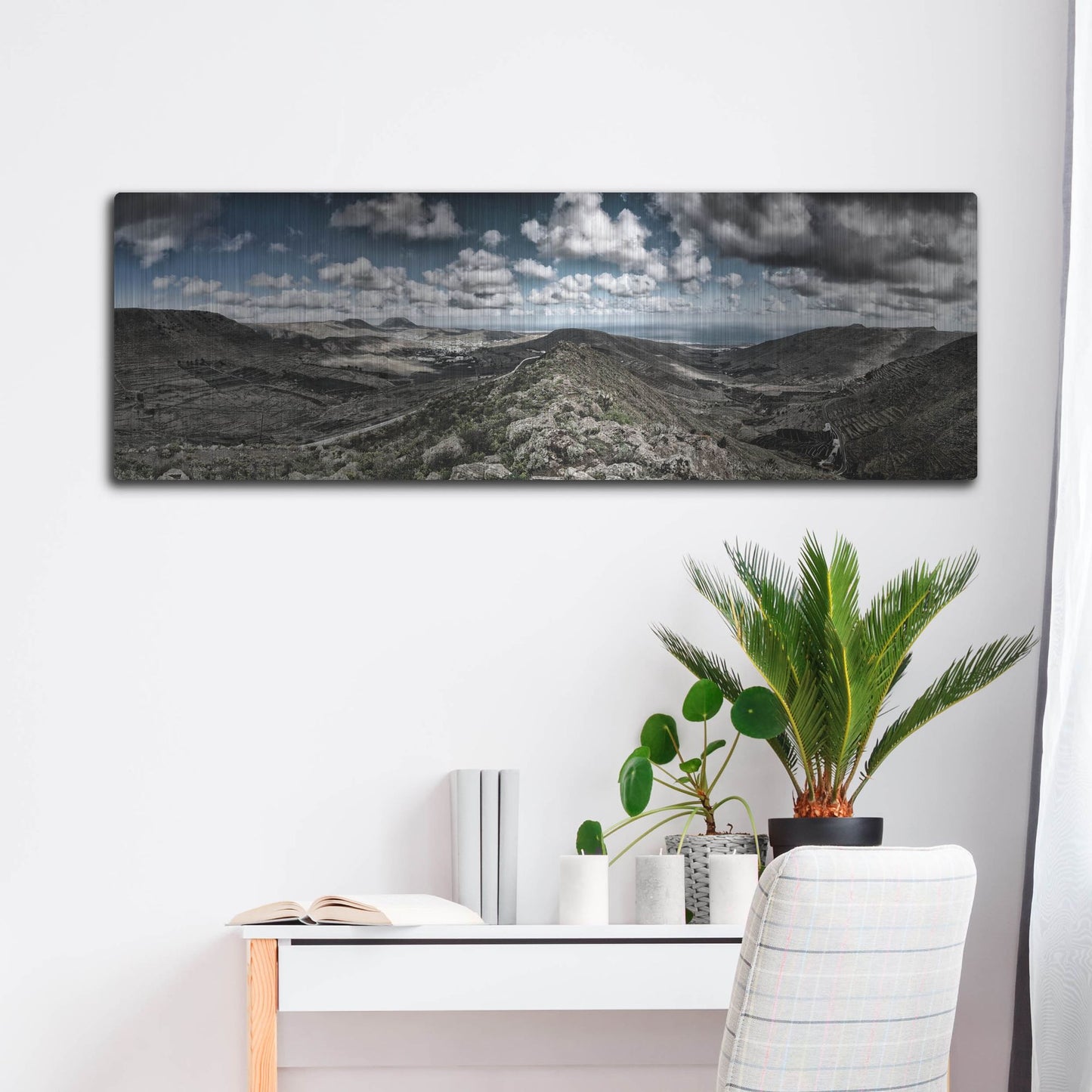 Luxe Metal Art 'Panorama Lanzarote' by Istvan Nagy, Metal Wall Art,48x16